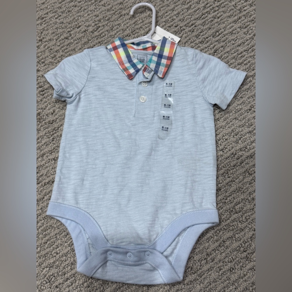 5 for $25 SALE 🎉 Charming Blue Baby top with Plaid Collar☀️